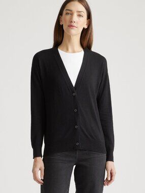 Cotton Cashmere Cardigan in Black